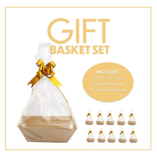 Gift Basket Kit 10 Empty Kraft Baskets Bags Gold Bows Upper Midland Products