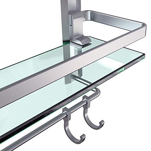Vdomus Glass Bathroom Wall Organizer 152 by 5 Inches Brushed Silver Shelf