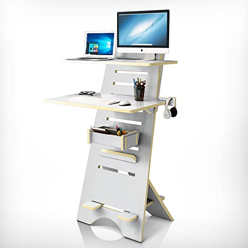 Ecotribe Modern Height Adjustable 2 Tier Desk for Small Spaces Standing Desk