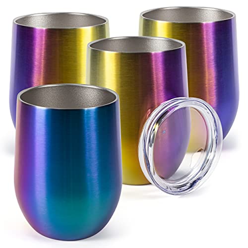 4 Pack Rainbow Insulated Wine Tumblers Stainless Steel Coffee Travel M
