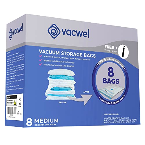 Vacwel Space Saver Bags 8 Pack with Different Sizes and FREE