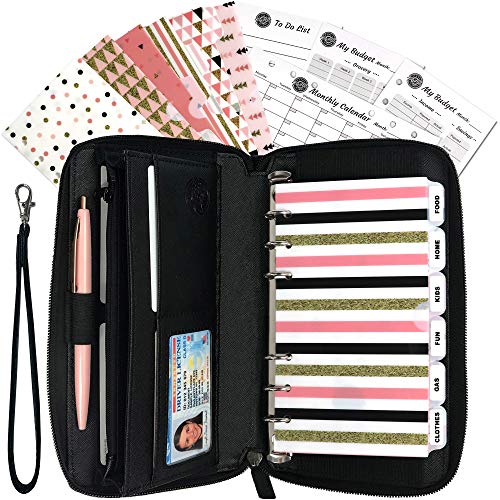 Saveyon Slim Budget Envelopes Wallet - 6 Horizontal Tabbed Cash Envelopes, All-in-One Cash Envelope System Wallet, Coupon Organizer, RFID Blocking