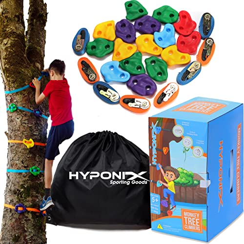 Hyponix Ninja Tree Climbing Kit – 16 Rock Climbing Holds for Kids 8 Ratchets – Ninja Tree Climber – Tree Climbing for Kids Outdoor – Ninja Warrior
