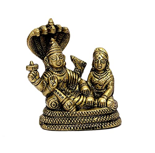 Lakshmi Narayan Lord Vishnu Laxmi 3.1 Inch Idol Statue Sculpture Gold