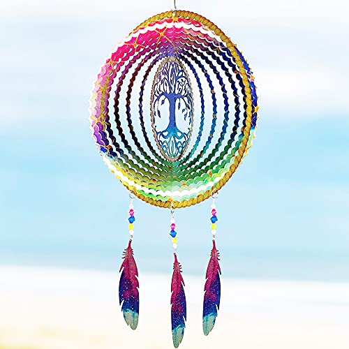 VP Home Tree of Life Dreamcatcher with Feathers Kinetic Wind Spinners - Native American Garden Decor - Sculpture Spinner for Yard and Garden Outdoor