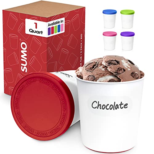 SUMO Ice Cream Containers with Lids for Homemade Ice Cream - Set of 2 Tubs  - 1.5 Quart or 3 Pints per Container, Reusable Ice Cream Containers for