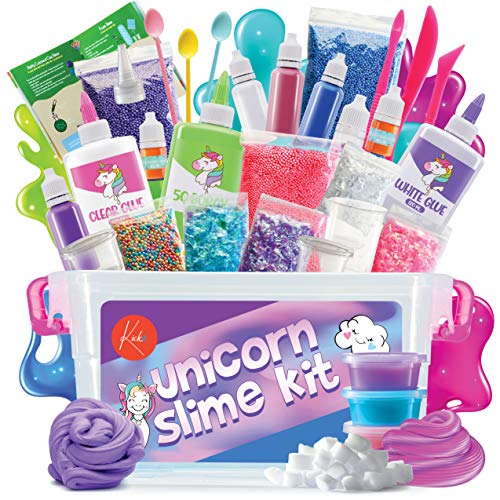 Kicko Unicorn Slime Making Set 88 Pieces Diy Kit With Storage Box Fluffy Beads