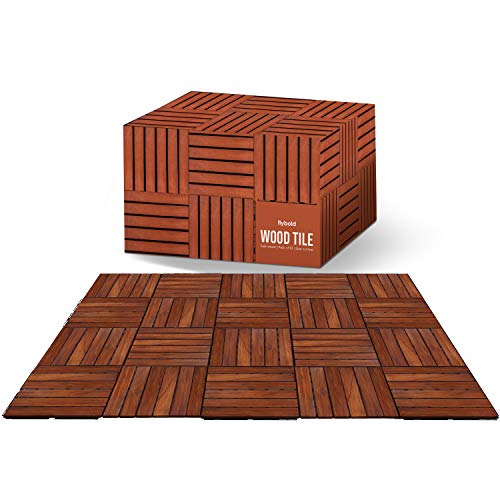 Flybold Deck Tiles 10pack Teak Wood 12x12 Waterproof Interlocking Patio Flooring