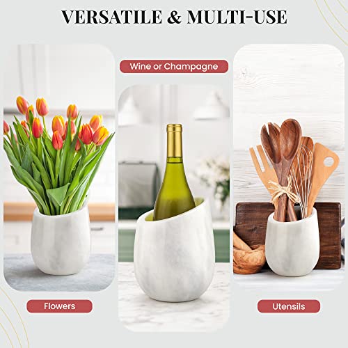 Gusto Nostro Marble Wine Chiller Bucket - 750ml Wine Bottle Cooler and Champagne Chiller for Party, Kitchen, Bar Cart Decor to Chill & Keep Bottles Cold with Unique Wine Lovers Gift Box (White)