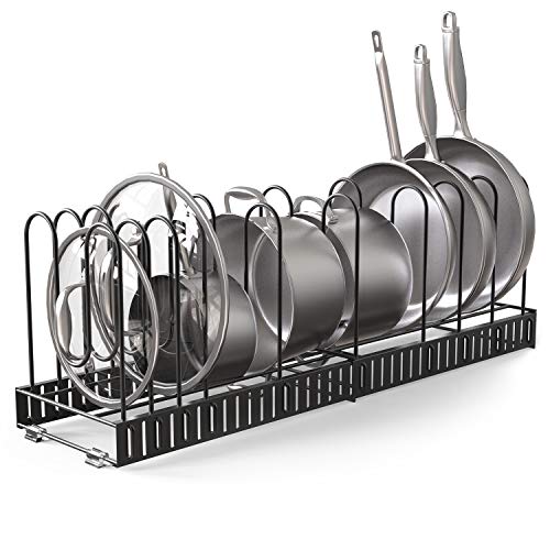 GeekDigg Pot Rack Organizer, 3 DIY Methods, Height and Position Are Adjustable 8+ Pots Holder, Black Metal Kitchen Cabinet Pantr