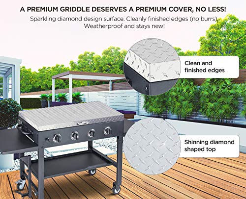 Flybold Griddle Cover 36 Waterproof Diamond Plated for Blackstone Griddle Silver