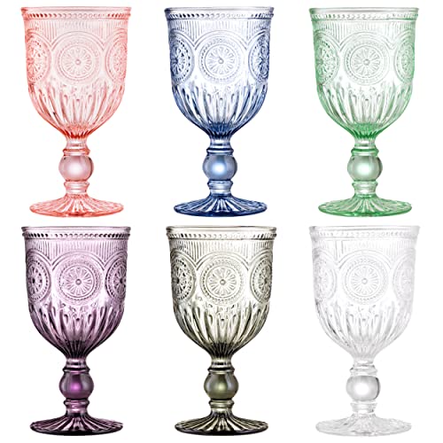 Yungala Pink Glassware Set of 6 Small Pink Cups with Beautifully Embossed Sunflower Design, Strong Sturdy Glass 100% Dishwasher Safe