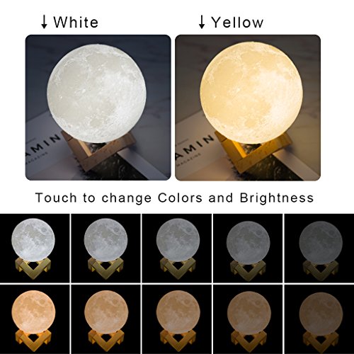 Mydethun Moon Lamp 4.7 inch 3D Printed Lunar Lamp  White & Yellow