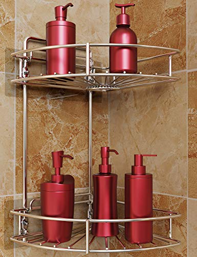 2-Tier Shower Shelves for Tile Walls Corner Shower Basket Silver
