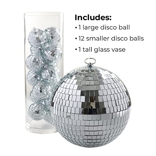 Disco Party Centerpiece Decor Decorations 7 Inch Large Mirror Ball 12 Inch