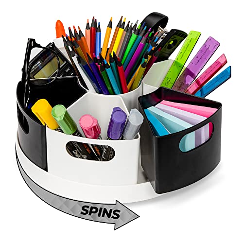 Difinati 360° Rotating Desk Organizer, Art Supply Storage Organizer, 10” Colored Pencil Holder with Removable Bins, Desk Organizer, Kids Desk