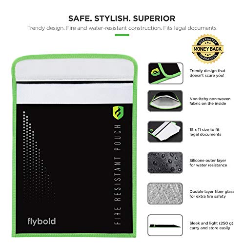 Flybold Fireproof Document Bag Water Resistant Size 15x11.1 Inch Color Black
