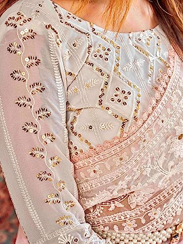 Craftstribe Pink Organza Embroidery Saree With Unstitched Blouse