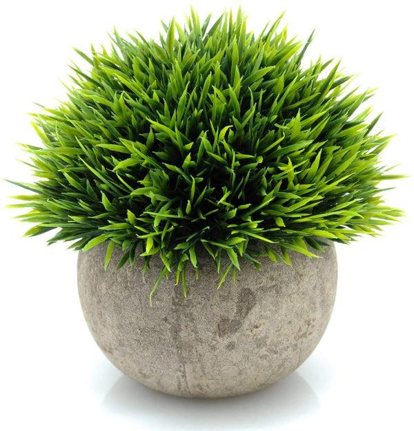 Velener Mini Fake Color Grass Green Plant Round Pot Indoor Decor