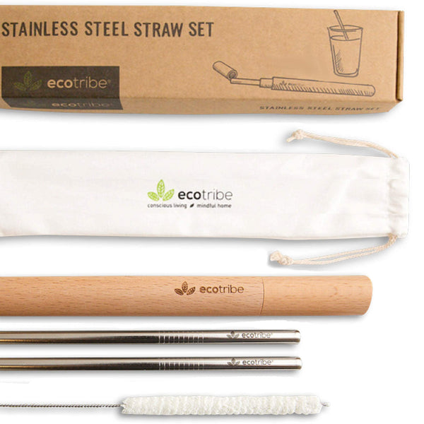 Ecotribe Stainless Steel Straws Set 2 Straws Case Brush Pouch