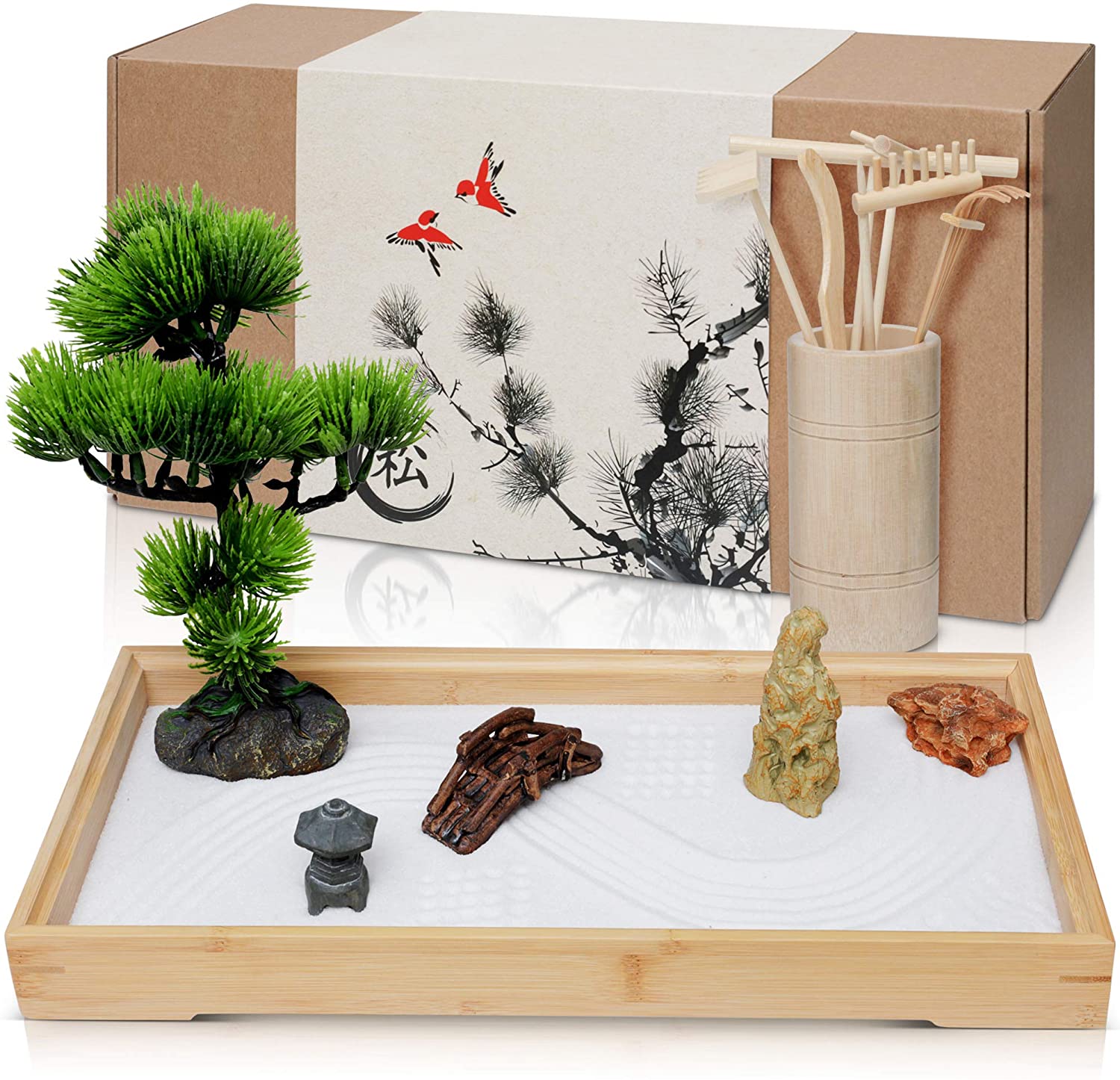 Garden Sand Kit Meditation Micro Landscape Relax Decoration Set With  Artificial Bonsai Tree Bridge Garden Table Decor 
