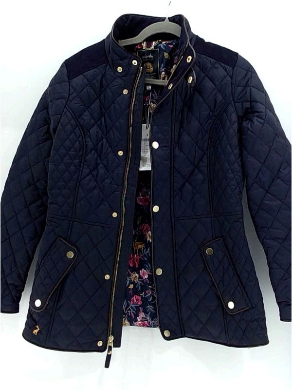 Joules Womens Quilted Regular Zipper Casual Jacket Color Navy Blue Size Small