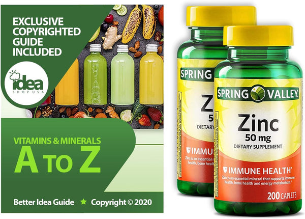 Zinc Caplets Dietary Supplement Spring Valley 50 Mg 200 Ct 2 Pack