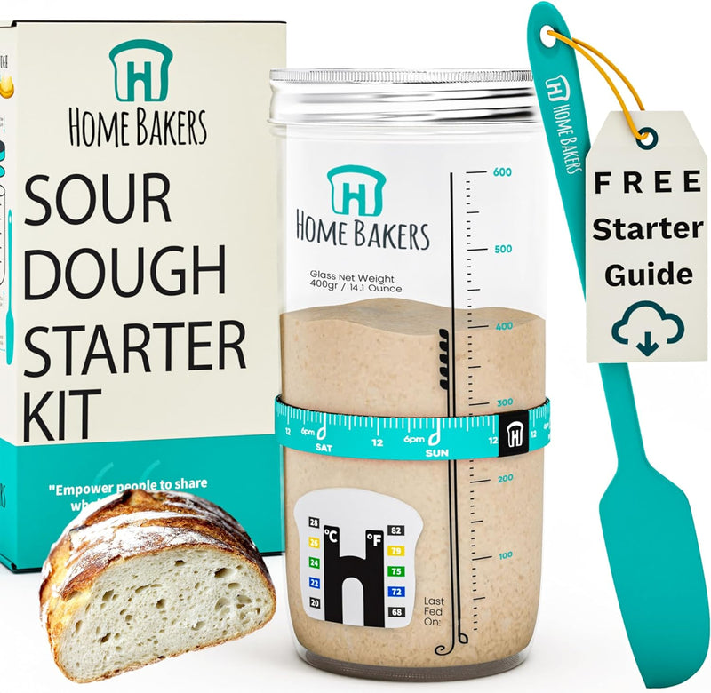 Sourdough Starter Kit 24oz Jar Feeding Tracker Thermometer Scraper Teal