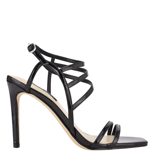 Nine West Women's Zana Strappy Evening Stiletto Dress Sandals Women's Shoes Color black patent Size 5.5M