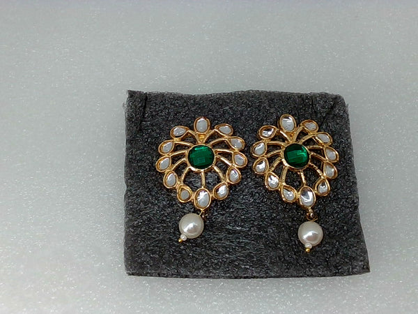 Touchstone Earrings Mughal Kundan Color Esmerald Gold