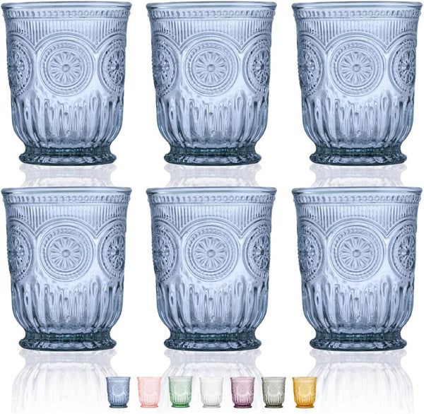 Yungala Blue Glassware Set of 6 Small Dishwasher Safe Colored Glasses