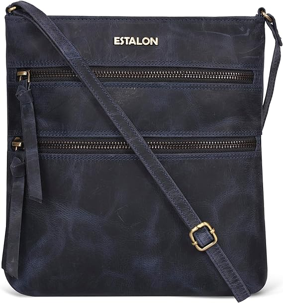 Estalon Leather Crossbody Purse for Women Indigo Color