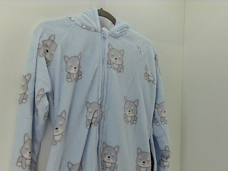 Women's Light Blue Hooded One Piece Pajamas - Size XS