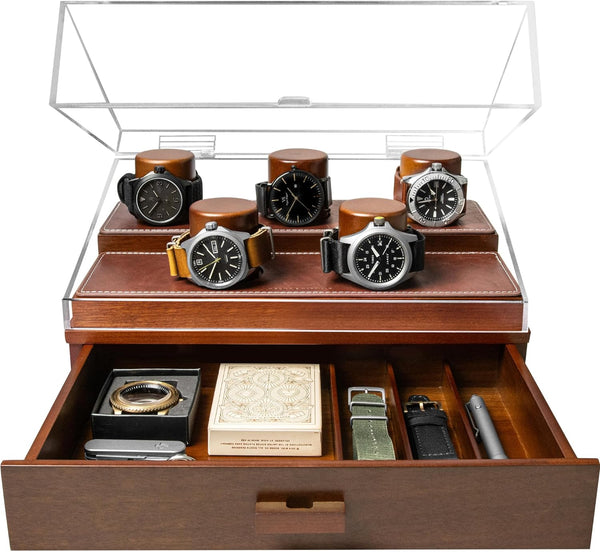 Curator Pro Premium Watch Display Case Holds 5 Watches Walnut One Size