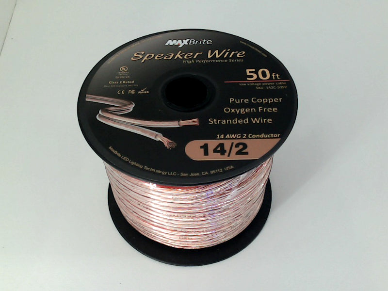 MAXBrite 50ft High Performance Speaker Wire Oxygen Free Copper