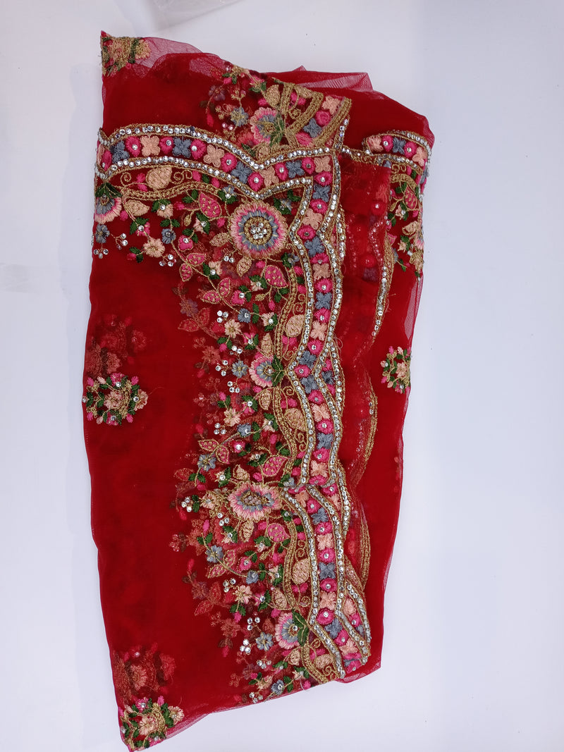 Floral Saree In Net Red For Party
