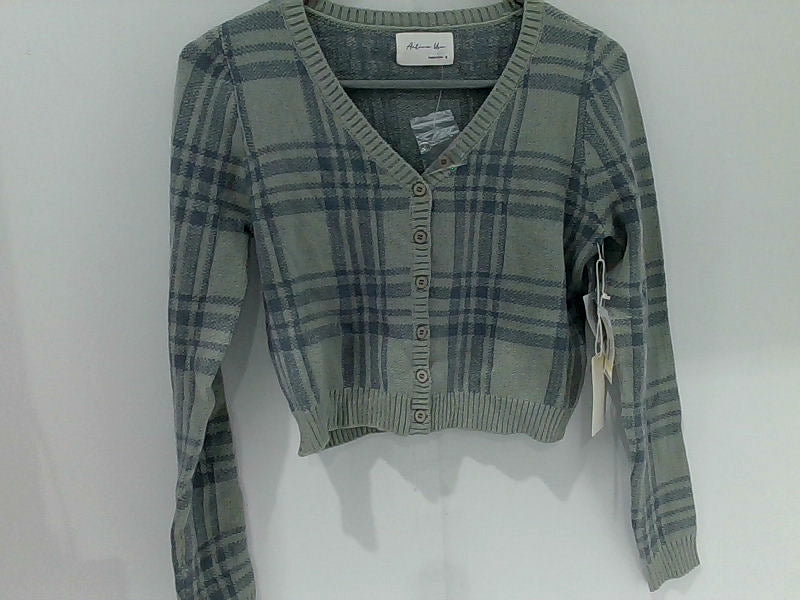 Plaid Crop Cardigan Sweater, Long Sleeve, Size Small