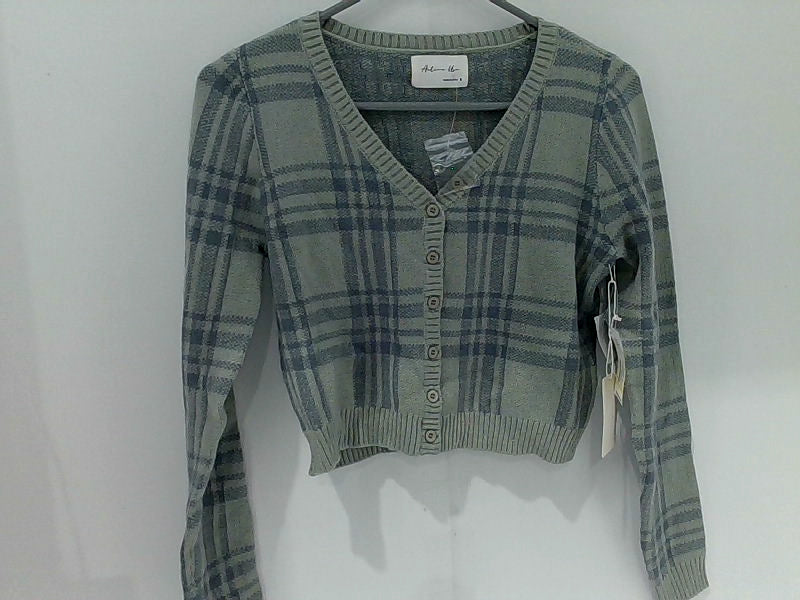 Plaid Crop Cardigan Sweater, Long Sleeve, Size Small