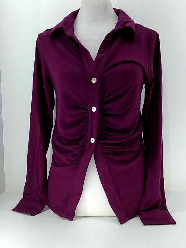 Women's Stretch Purple Blouse, Medium Size Button-Up