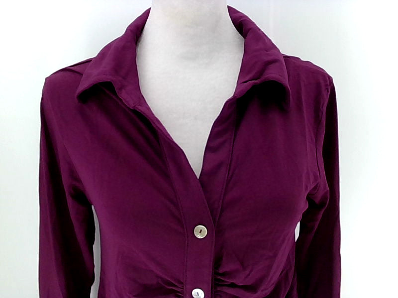 Women's Stretch Purple Blouse, Medium Size Button-Up