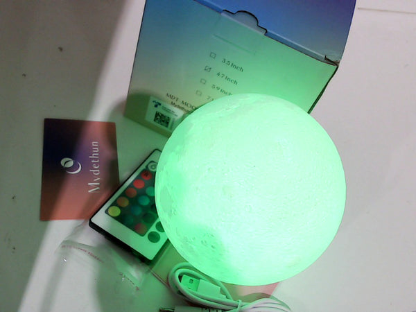 16-Color LED 3D Moon Lamp with Wooden Stand - 4.7 Inches