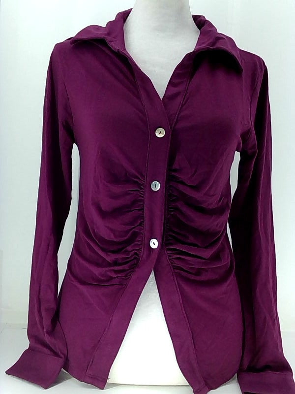 Women's Stretch Purple Blouse, Medium Size Button-Up