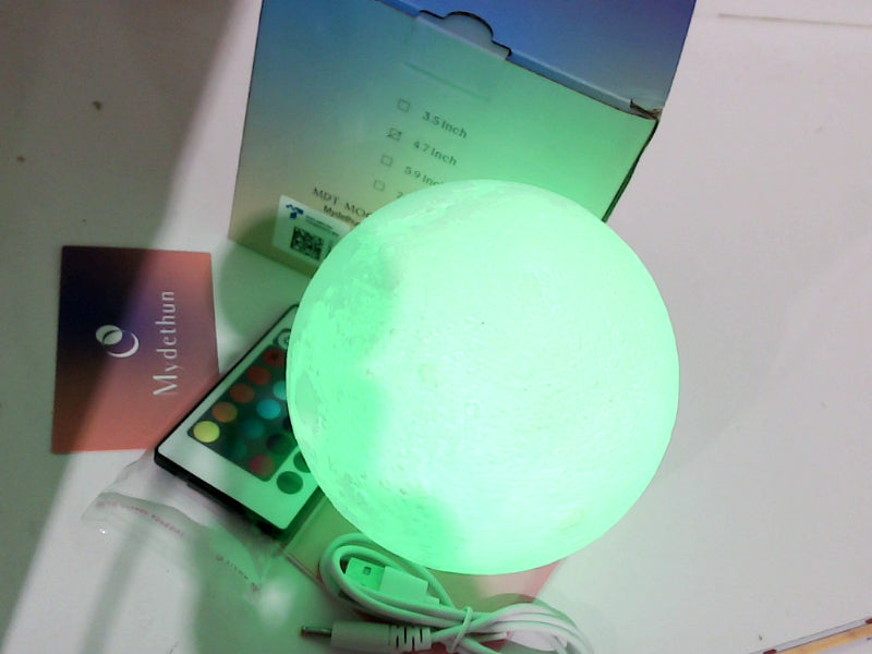 16-Color LED 3D Moon Lamp with Wooden Stand - 4.7 Inches