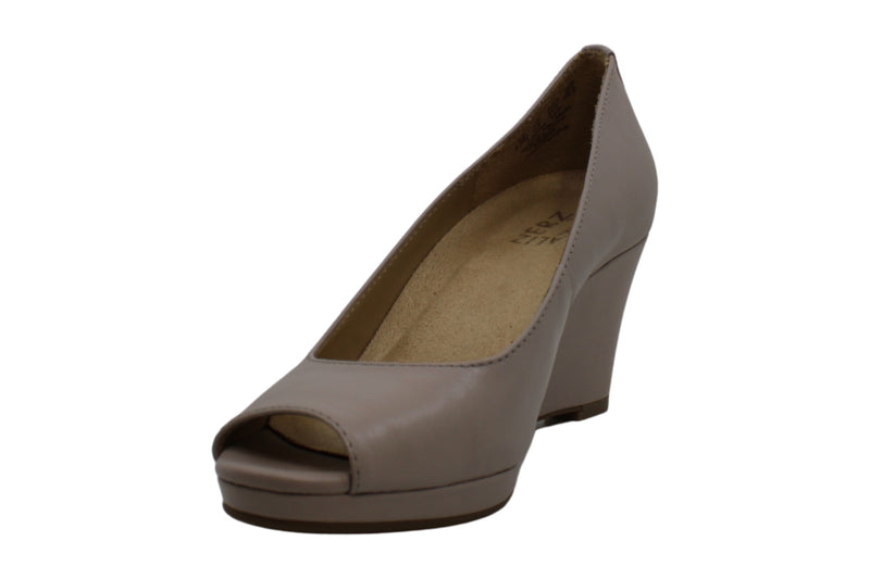 Naturalizer Women's Olivia Taupe Leather Peep Toe Wedge Sandals - Size 6