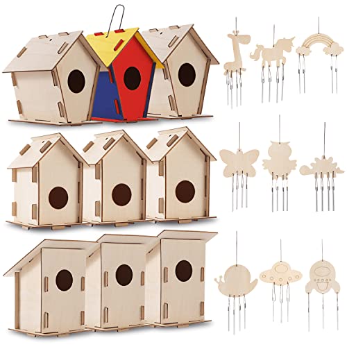 9 Wooden Birdhouses & 9 Wind Chimes Art & Crafts for Kids Ages
