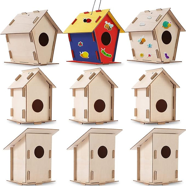 9 DIY Bird House Kits For Children to Build - Wood Birdhouse Kits For Kids  to Paint - Unfinished Wood Bird Houses to Paint for Kids - Wood Craft  Project Kits 