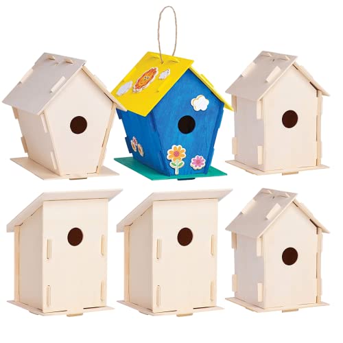 6 Wooden Birdhouses Crafts for Girls and Boys Kids Bulk Arts and Crafts Set