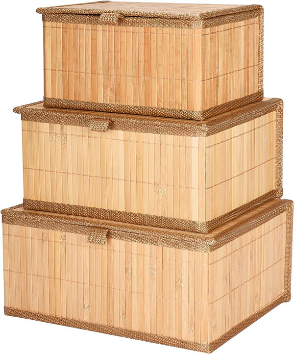 Bamboo Decorative Storage Boxes With Lids Nesting Rectangular Box for Organization