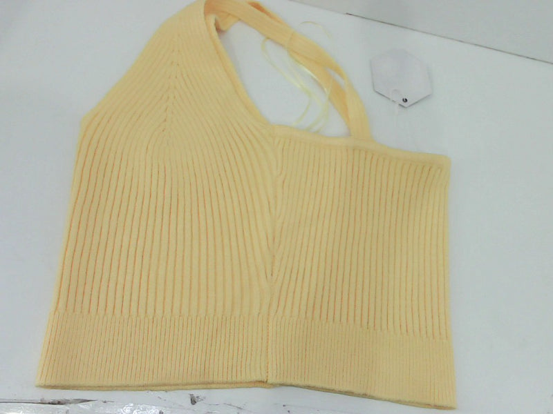 Paper Crane Canary Yellow Ribbed Knit Crop Top