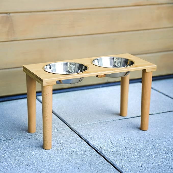 GOBAM Wooden Elevated Dog Food Bowls Stand 10.75 inches Tall